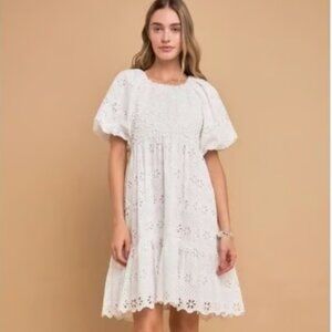 English Factory Tiered Mini Dress Eyelet Embroidered Puffed Sleeves XS Wedding